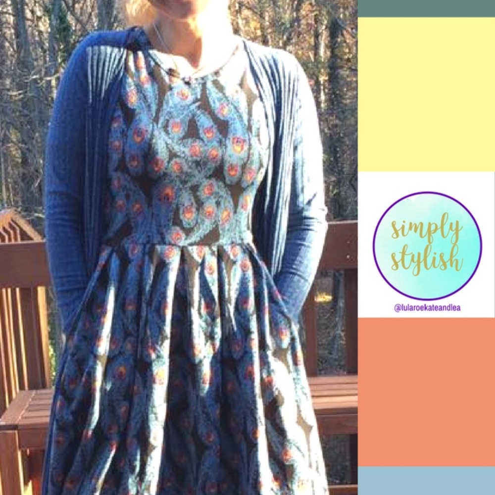 Lularoe amelia dress, peacock print